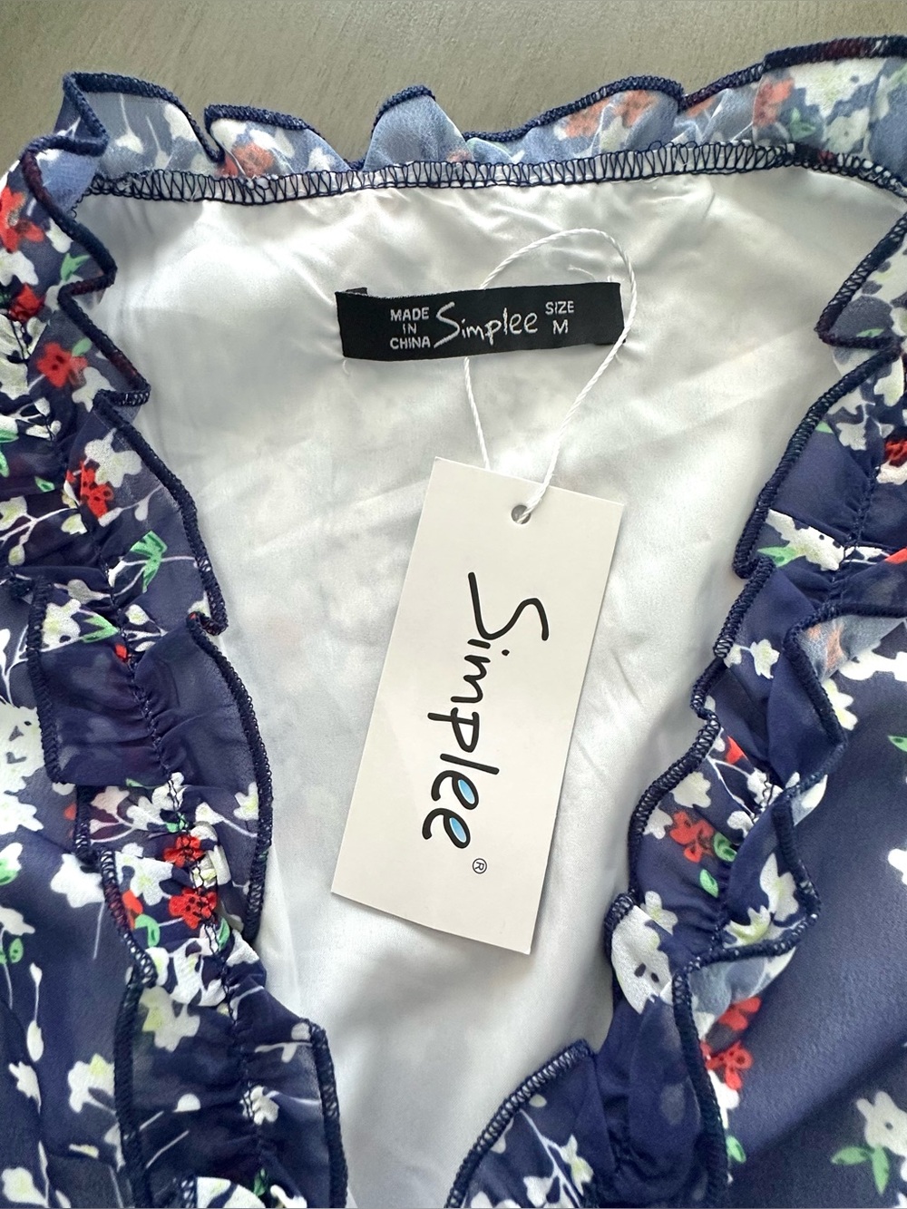 Simplee Navy Floral Ruffle Wrap Midi Dress Size M Cottagecore NWT - Picture 6 of 7